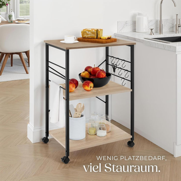 tectake® Industrial Servierwagen mit Rollen, Kücheninsel Küchenregal 3 Ablagen, Küchenschrank, Gewür