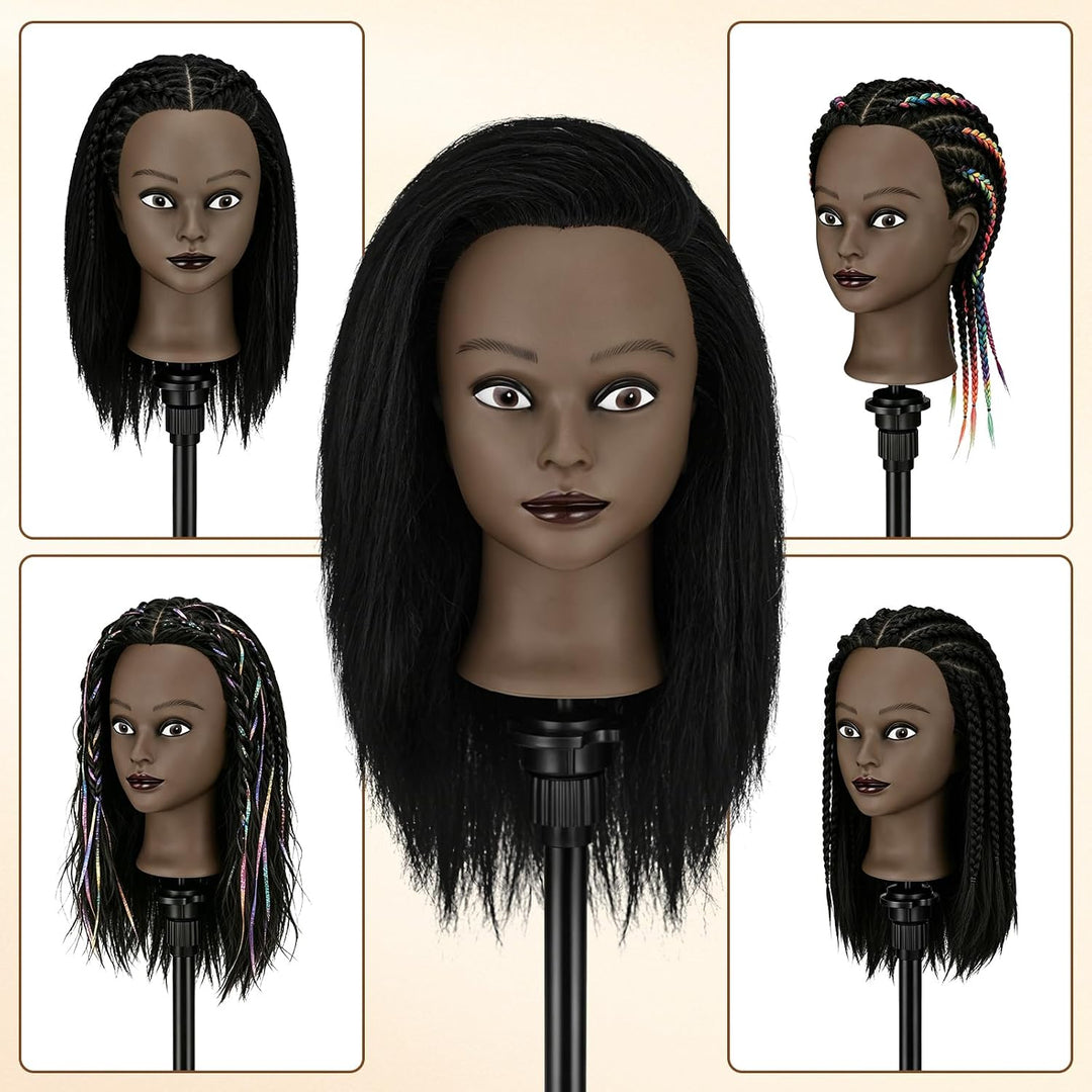 TwoWin 16 Zoll /40 cm Afro Trainingsköpfe für Friseure, Frisierkopf mit 100% Echthaar, Übungskopf Af