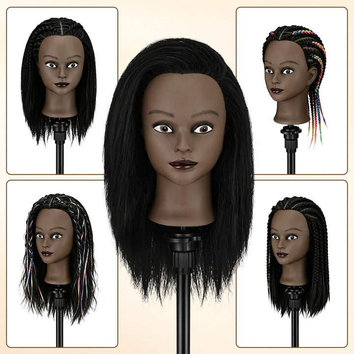 TwoWin 16 Zoll /40 cm Afro Trainingsköpfe für Friseure, Frisierkopf mit 100% Echthaar, Übungskopf Af