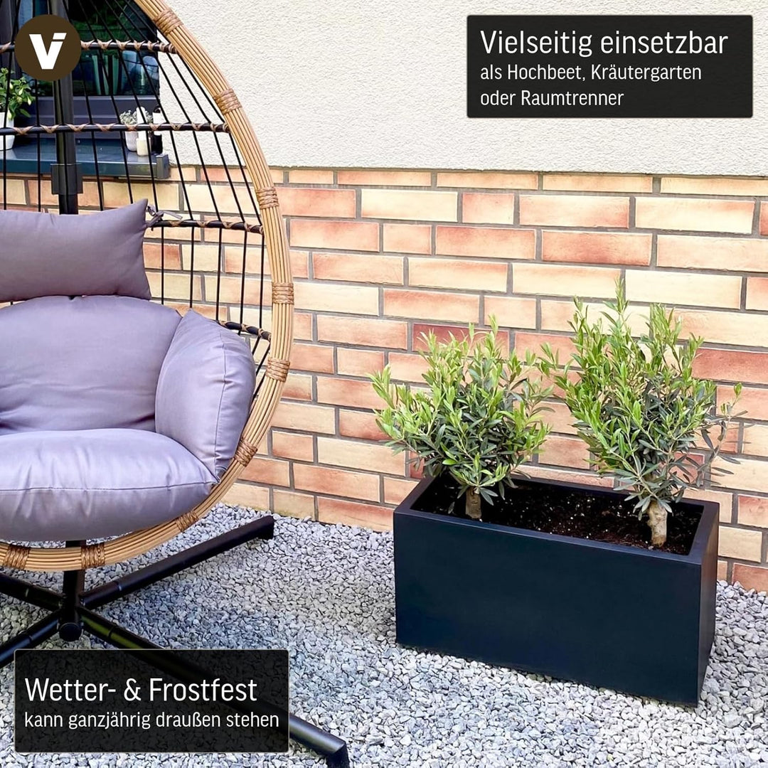 VIVANNO Maxi Pflanztrog, Fiberglas Pflanzgefäss, Rechteckig, Anthrazit, 30x60x30 cm - Robust für Aus