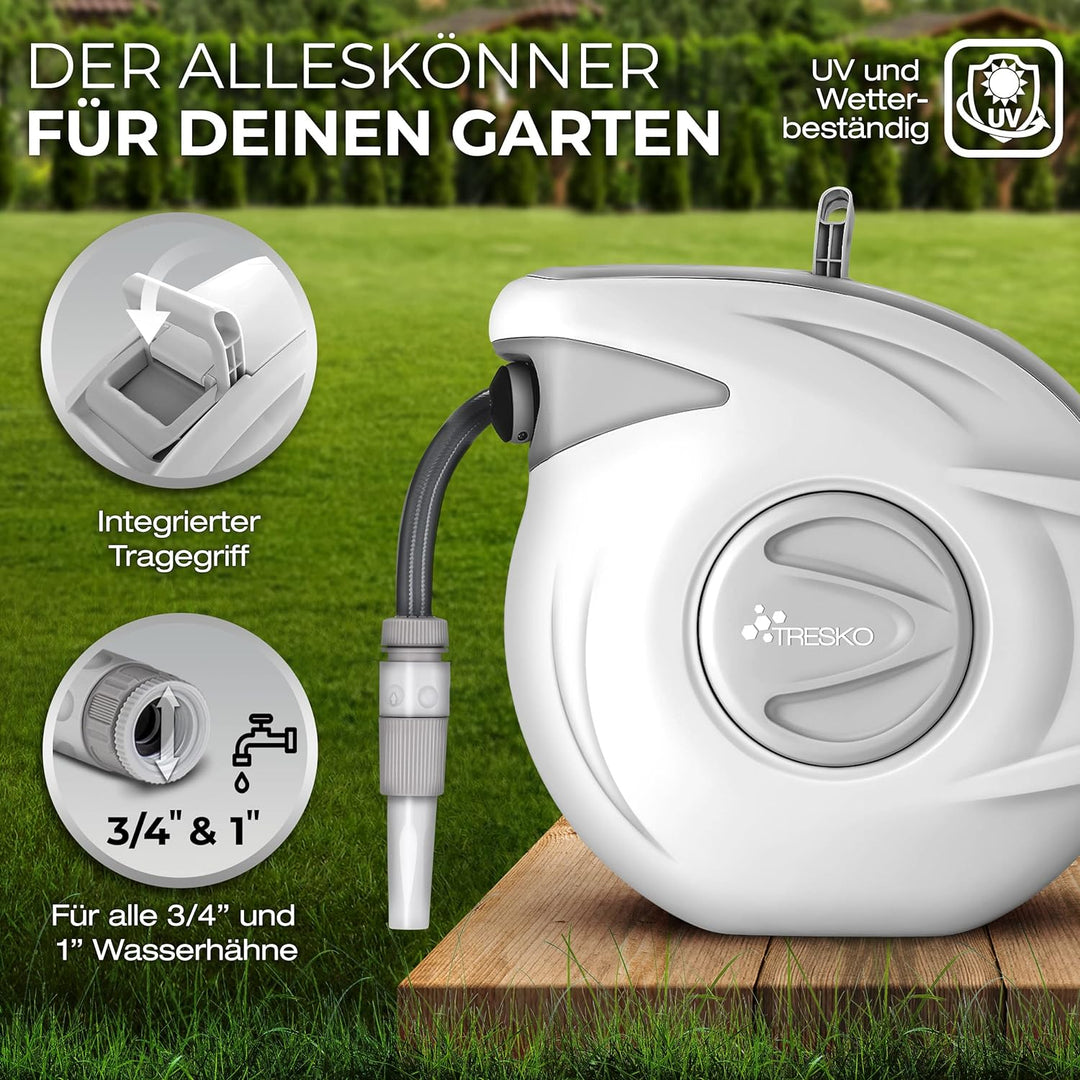 TRESKO® Polypropylen (PP) Schlauchtrommel 30+2m Schlauchaufroller Wasser | mit Handbrause | 180° Sch