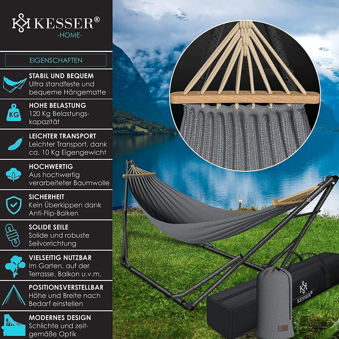 KESSER® Hängematte Vill mit Gestell Metall Faltbar verstellbar Stabiler Rahmen Indoor & Outdoor Mit