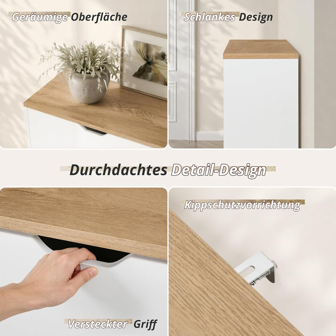 LUE BONA Schuhschrank mit 2 Flip-Klappen,Schuhschrank Schmal 23 cm Tiefe,Schuhkipper Geschlossen mit