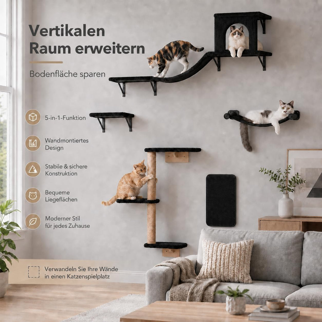Kletterwand Katzen, 5-in-1 Katzen Kletterwand Set, Stabiler Katzenmöbel für den Innenbereich mit Hän