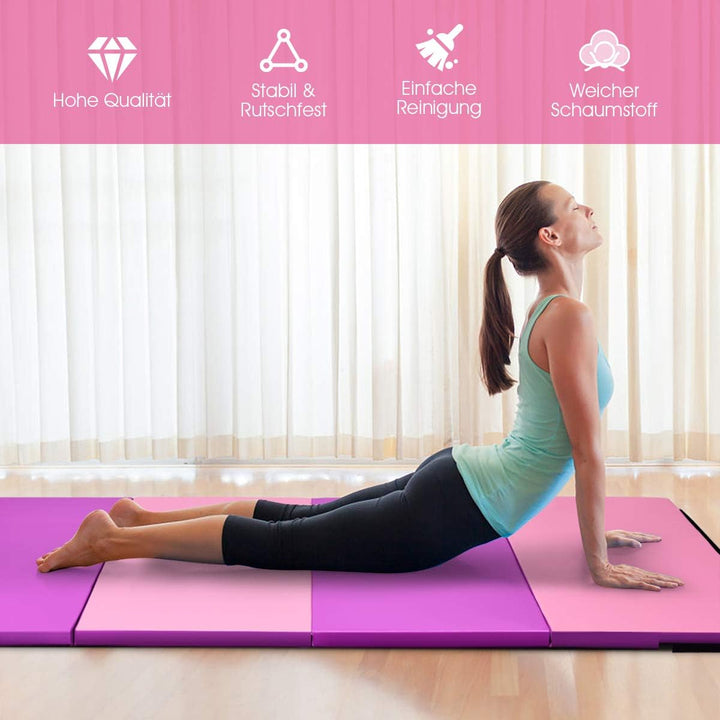 GYMAX Klappbare Gymnastik Fitnessmatte, rutschfeste Turnmatte mit hautfreundlicher Oberfläche, Weich