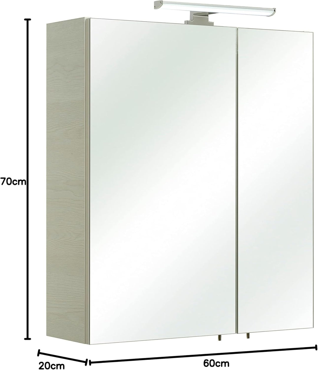 Pelipal Quickset 936 Spiegelschrank 86-I, Holzwerkstoff, Eiche Weiss quer NB, 70x60x20 cm Eiche Weis