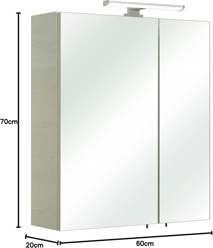 Pelipal Quickset 936 Spiegelschrank 86-I, Holzwerkstoff, Eiche Weiss quer NB, 70x60x20 cm Eiche Weis
