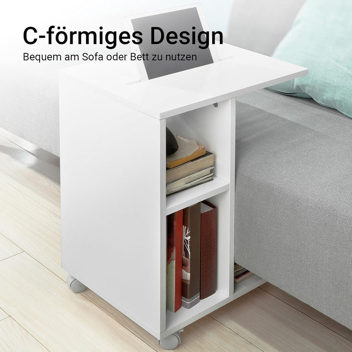 SoBuy® FBT48-W Beistelltisch mit Schlitz für iPad, Zeitungsständer Couchtisch Tisch mit Rollen weiss