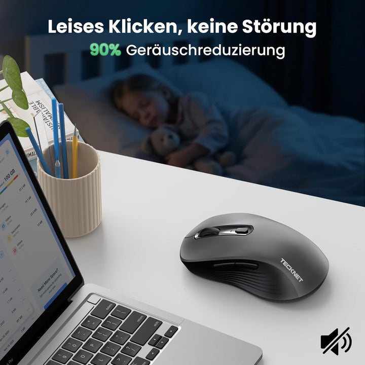 TECKNET Bluetooth Maus, PC Maus Kabellos, Wiederaufladbar Computer Maus 4800 DPI, (BT 5.0/3.0+2.4 GH