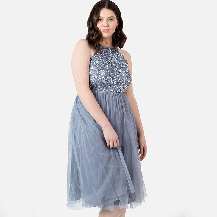 Maya Deluxe Damen Maya Deluxe Damen Embellished Halter Neck Midi Bridesmaid Dress Bridesmaid Dress (