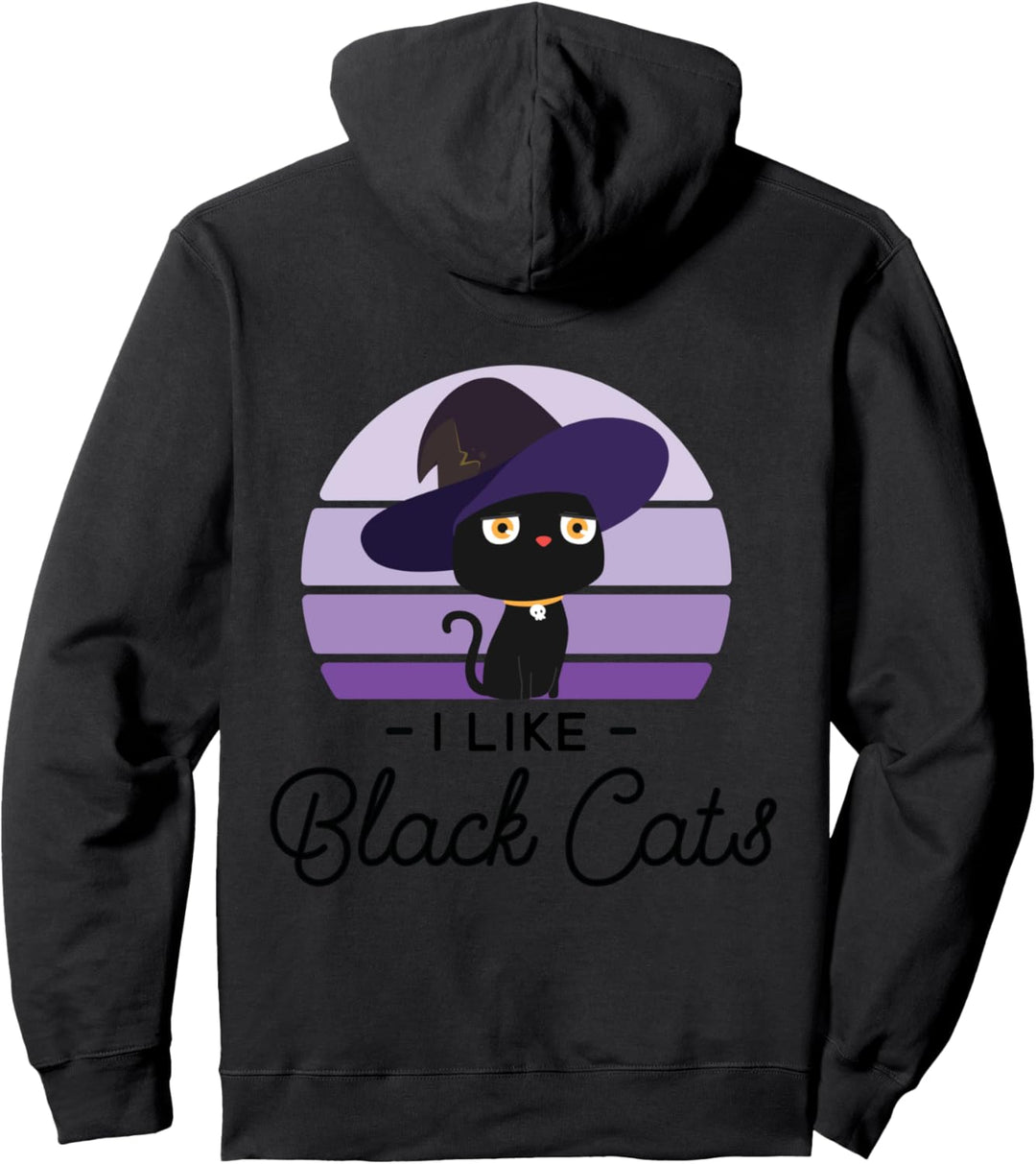 I Like Black Cats Katze mit niedlichem Hexen Hut Halloween Pullover Hoodie