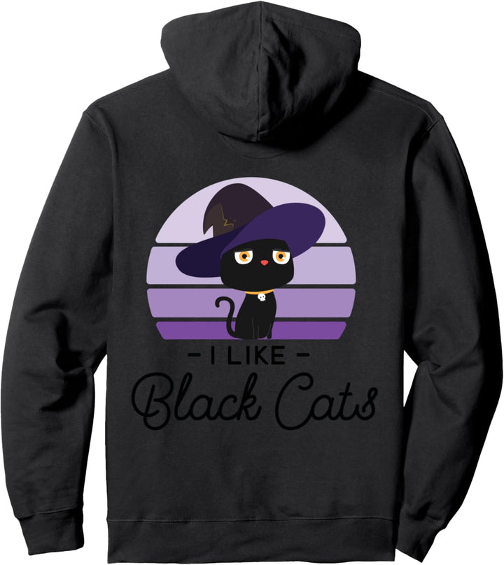 I Like Black Cats Katze mit niedlichem Hexen Hut Halloween Pullover Hoodie