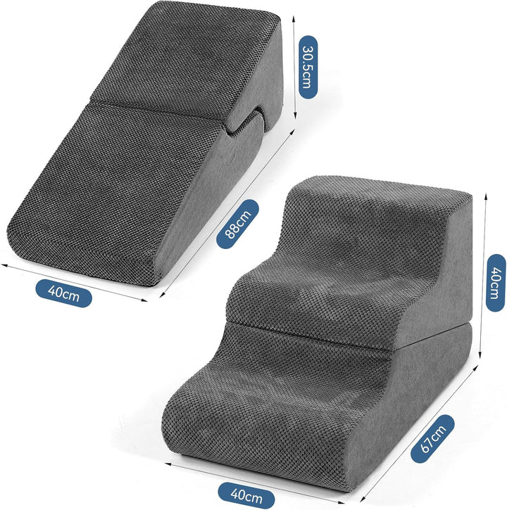 Hundetreppe für Bett kleine Hunde, 40 cm hoch, 2-in-1 umwandelbare 3-stufige Haustiertreppe und Ramp