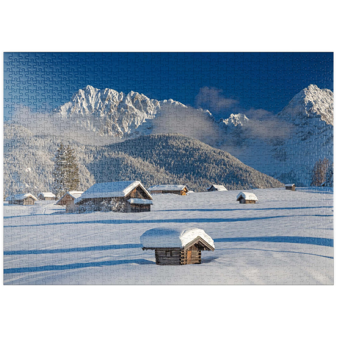 Heustadel bei Mittenwald mit Wörner und Karwendelgebirge - Premium 1000 Teile Puzzle - MyPuzzle Sond