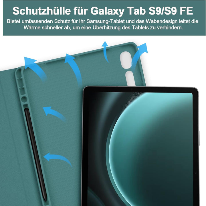Bettdow für Samsung Galaxy Tab S9 FE 2023 Tastatur Hülle, QWERTZ Layout Abnehmbarer Beleuchtete Tast
