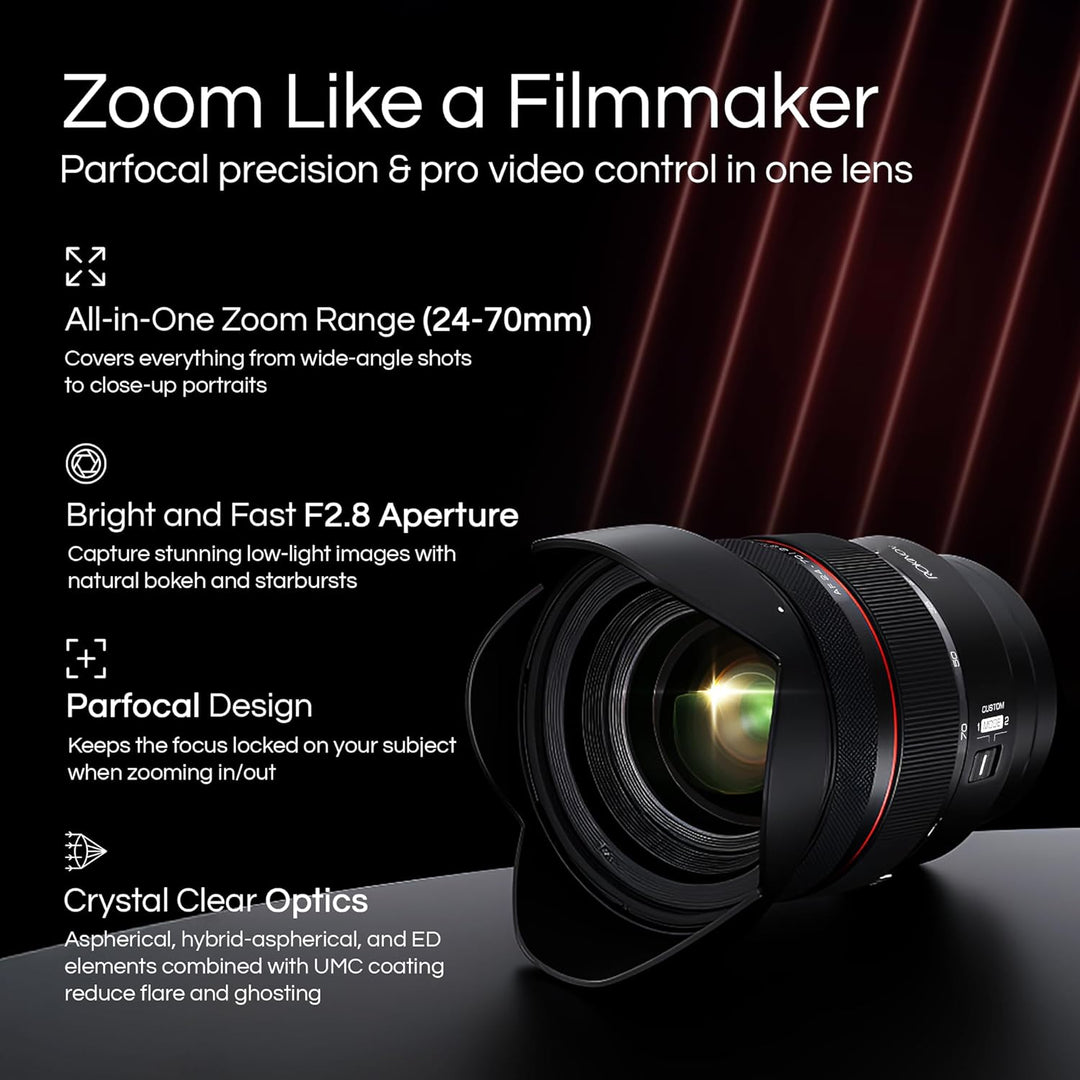 Rokinon AF 24–70 mm f/2.8 Autofokus-Vollformat-Zoomobjektiv für Sony E (IO2470AFZ-E)