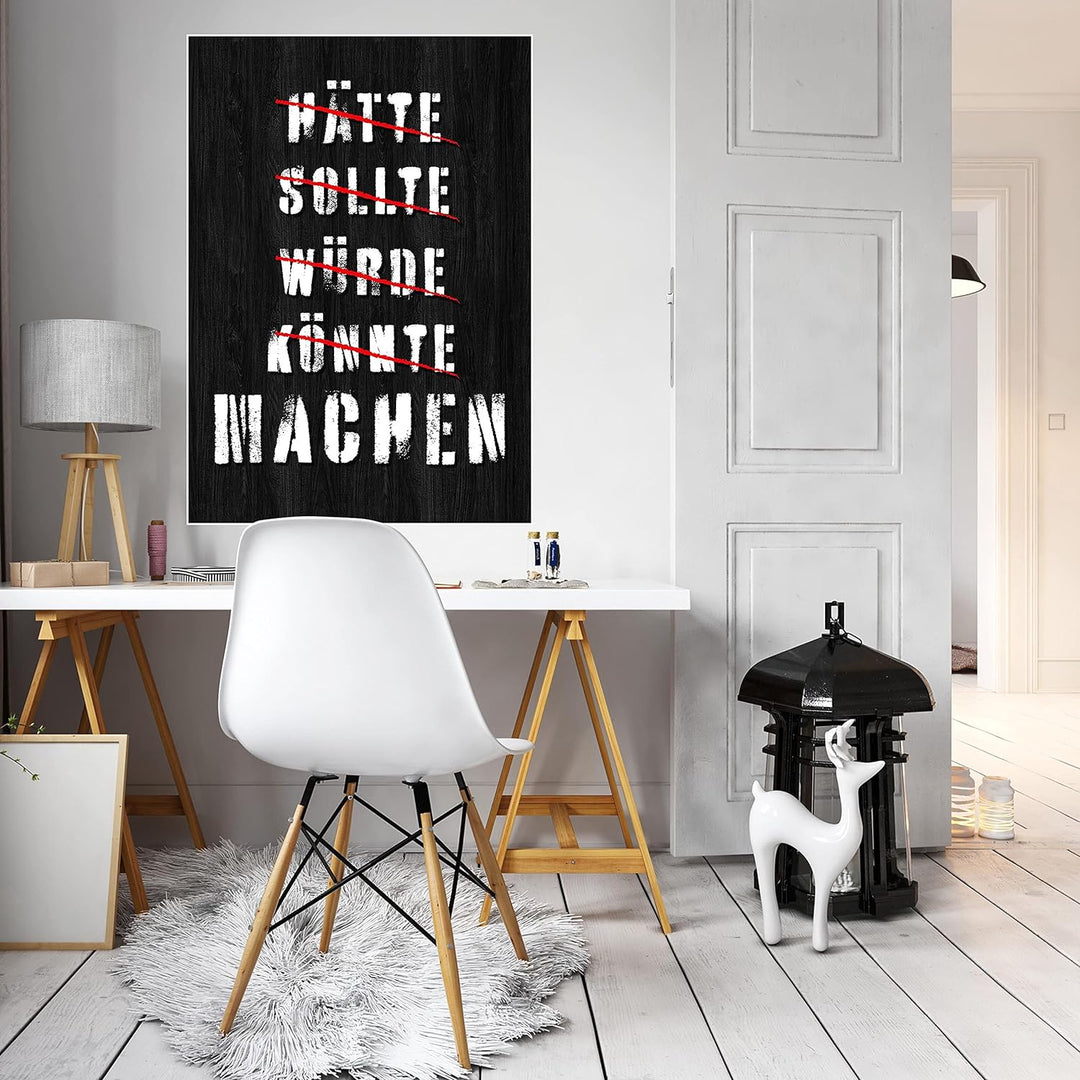 wandmotiv24 Poster als Wanddeko, Grösse Din A1, Hätte sollte würde, Holz, Moderne Wanddeko, Wandbild