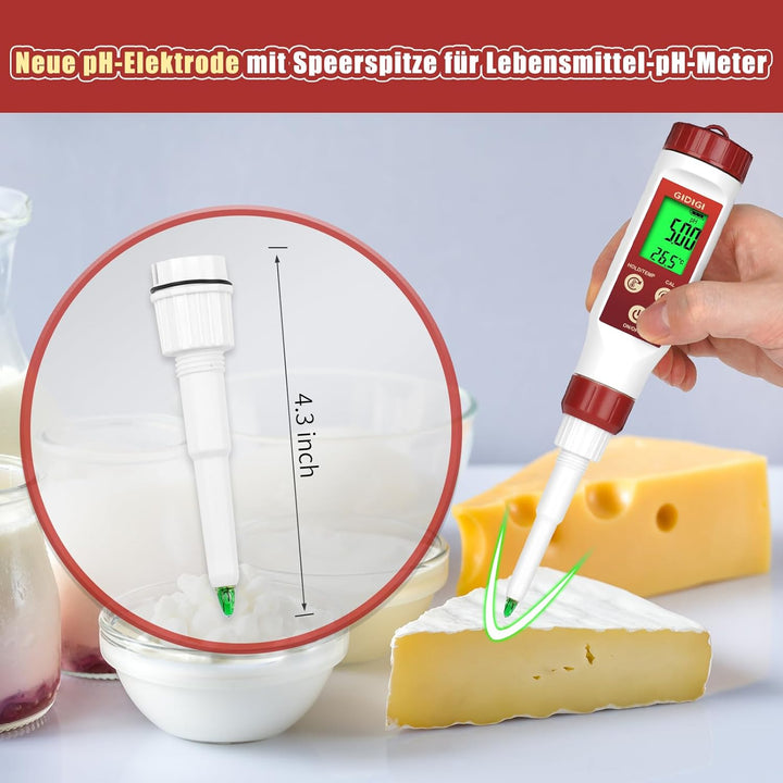 pH Sonde für Lebensmittel pH Messgerät, Digitale Ersatz pH Elektrode für Lebensmittel, pH Messgerät