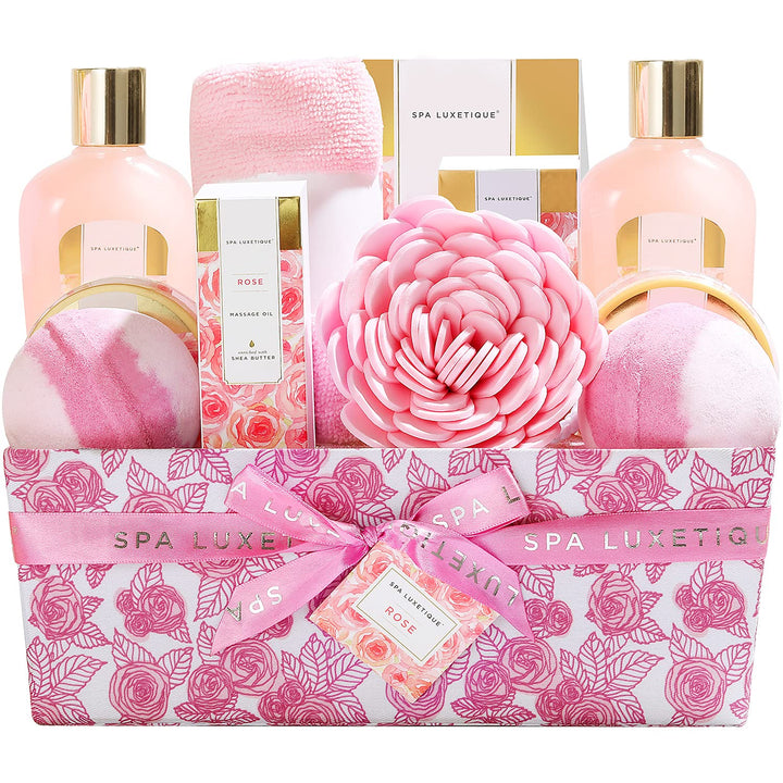 Geschenkkorb für Frauen, SPA LUXETIQUE 12tlg Rosenduft Bade Geschenkset, Valentinstag Geschenke für