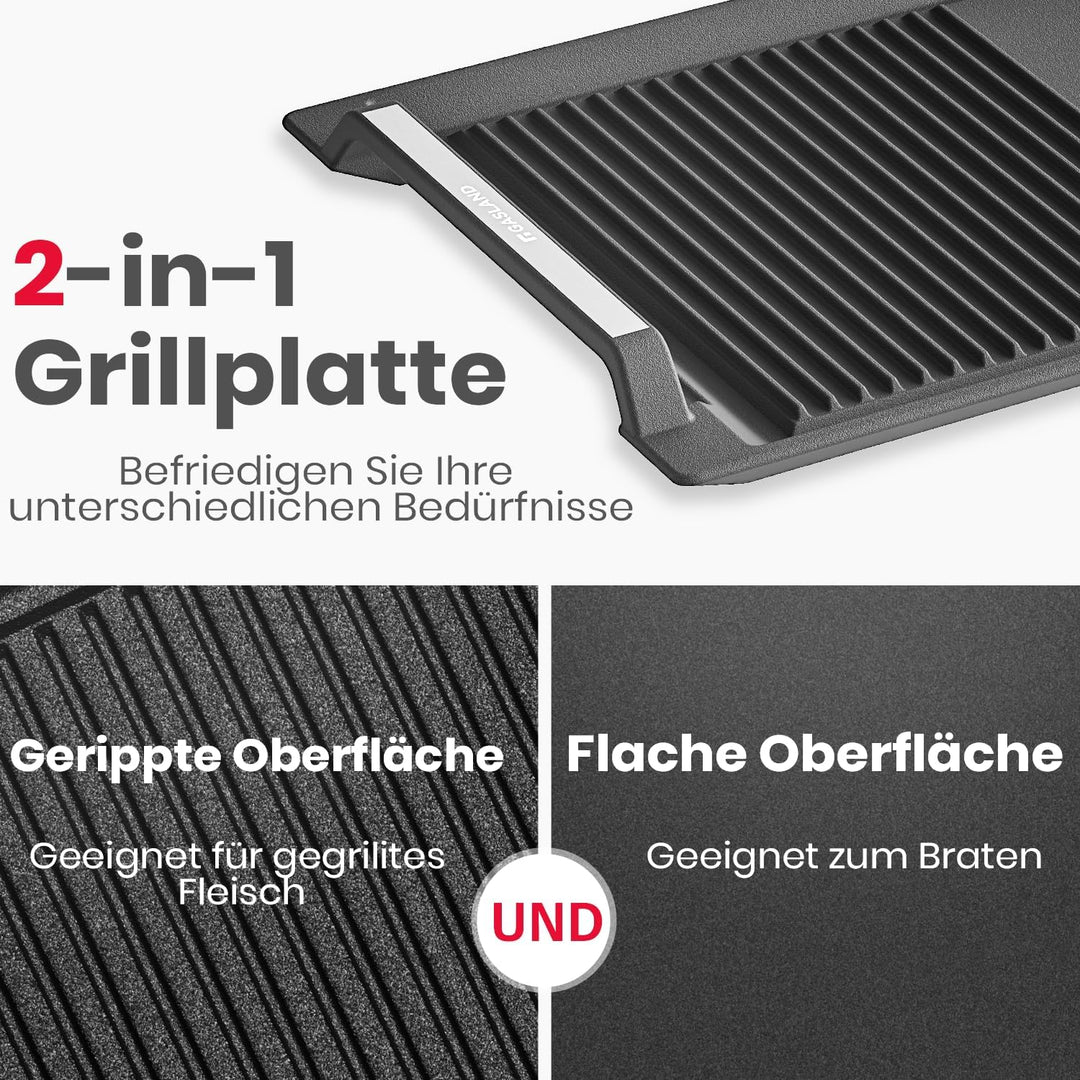 GASLAND IHGD-S23C Grillplatte mit Seitengriffen, Grillpfannen für Induktionskochfelder, Gusseisen mi