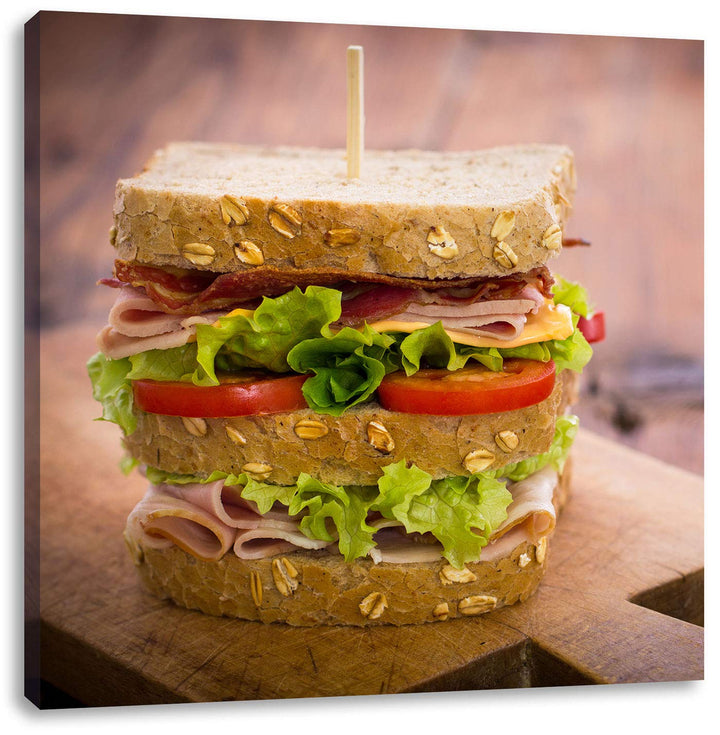 Doppeldecker Sandwich, Format: 70x70 auf Leinwand, XXL riesige Bilder fertig gerahmt mit Keilrahmen,