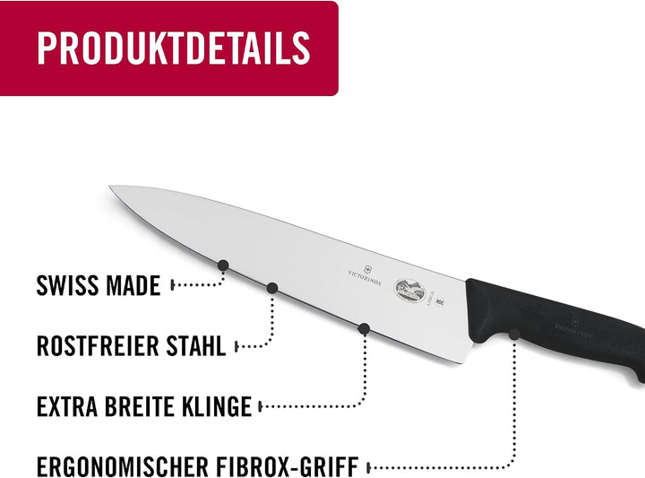 Victorinox Fibrox Kochmesser, Breites Universalmesser für Fleisch, Fisch, Gemüse und Kräuter, 25 cm,