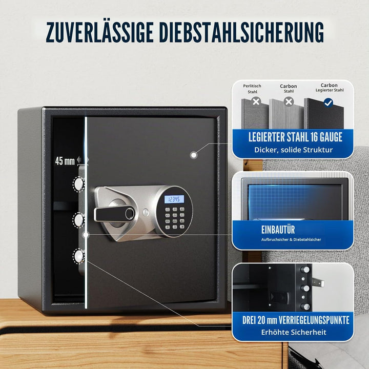 Tresor, BlackSmith Safe Tresor für Zuhause 33x33x36cm, Biometrischer Fingerabdruck Digitaler Zahlenc