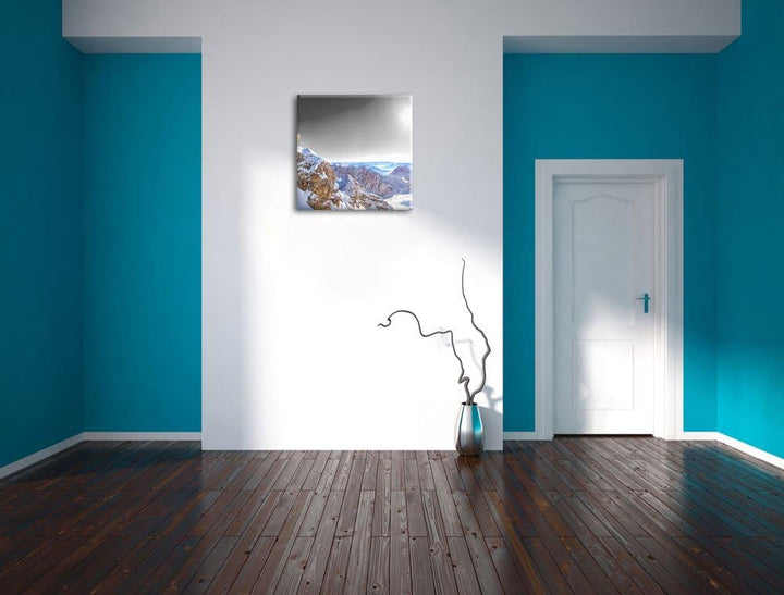 Pixxprint Zugspitze im Sonnenlicht Schwarz/Weiss, Format: 70x70 auf Leinwand, 70x70