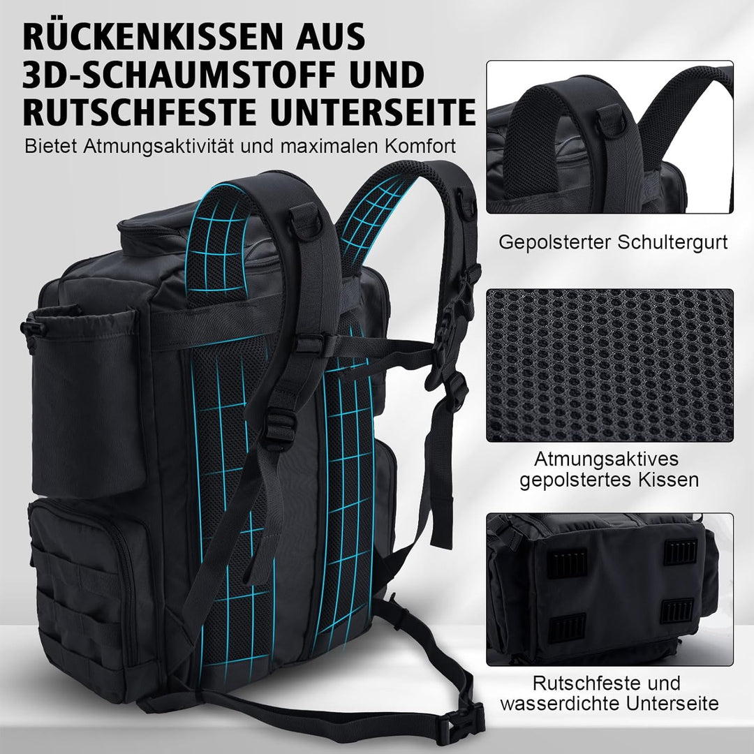 Goture Angelrucksack mit 4 Köderbox Angeln, 45-Liter Angelzubehör-Rucksack mit Zwei Rutenhaltern und