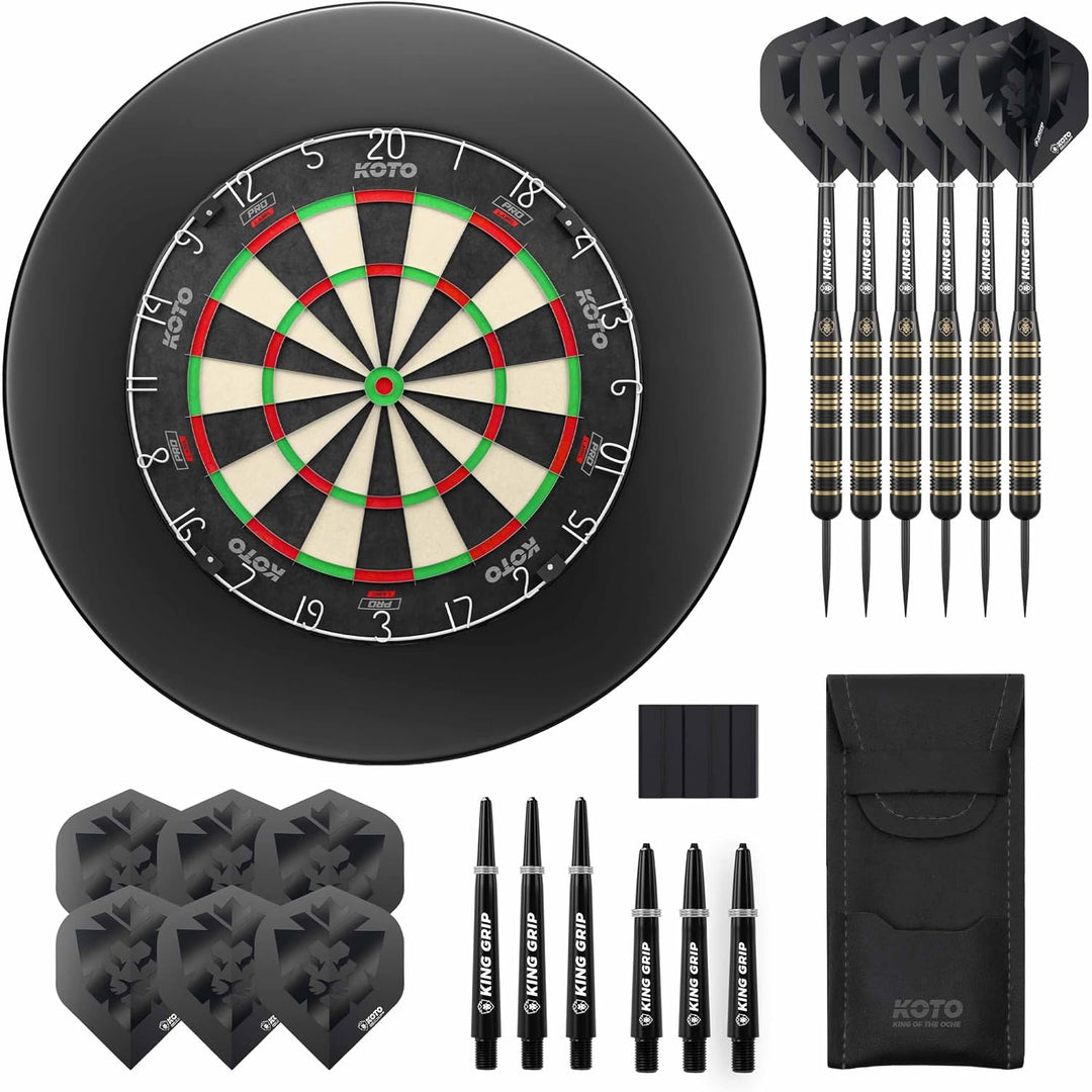 KOTO - King Pro Surround Dartset Schwarz, 3 Barrels, 2 Sets Flights, 2 Sets Shafts (short &amp; medium),