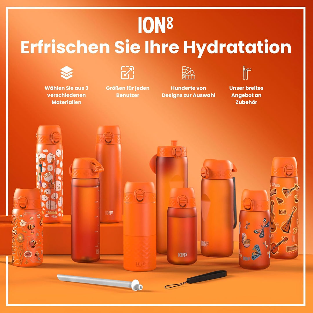 ION8 Trinkflasche, Auslaufsicher, Einhandöffnung, Sichere Verriegelung, Spülmaschinenfest, BPA-frei,