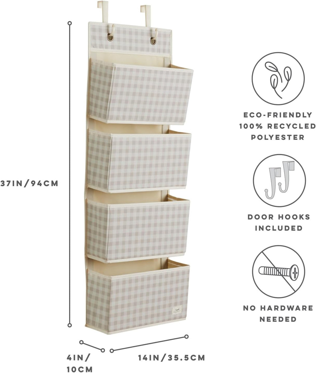 3 Sprouts - Hängeorganizer Tür Organizer - Ideal für Ordnung im Bad und Kinderzimmer - Gingham Beige