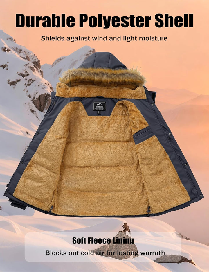 MAGCOMSEN Herren Winter Parka Jacke Winddicht Outdoor Warme Fleecejacke Freizeit Übergangsjacke Wass