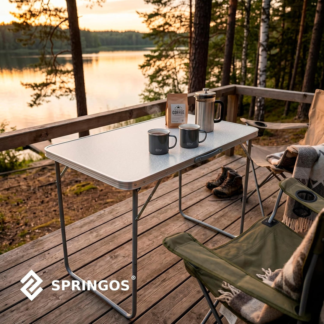 SPRINGOS Faltbarer Campingtisch 90x60x70 cm Aluminiumrahmen MDF Tischplatte Transportgriff Klappbar