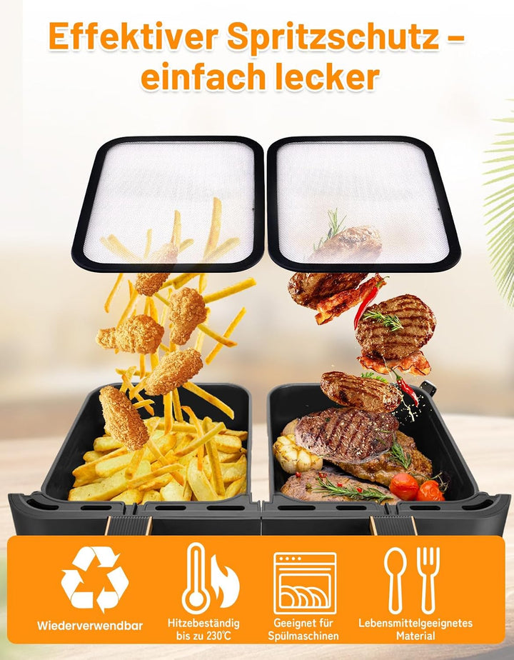 2 Stück Magnetischer Edelstahl Spritzschutz für COSORI Dual Blaze Twinfry 10L / COSORI Heissluftfrit
