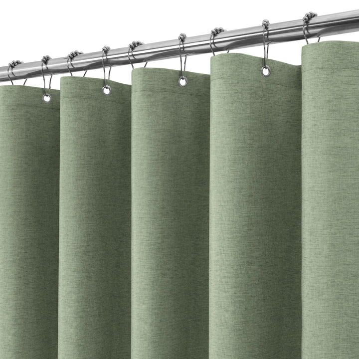 VANZAVANZU Duschvorhang Leinen mit Metall Duschvorhangringe Stoff Textil Badewannenvorhang Anti Schi