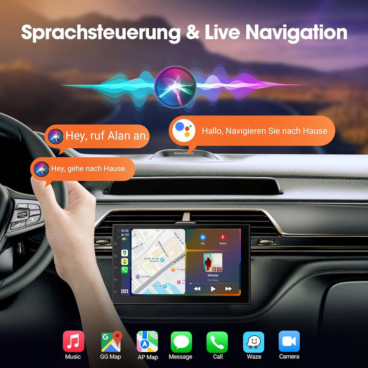 Haudio 2 Din Autoradio mit Kabellosem CarPlay &amp; Android Auto, 7 Zoll Touchscreen Autoradio mit Mirro