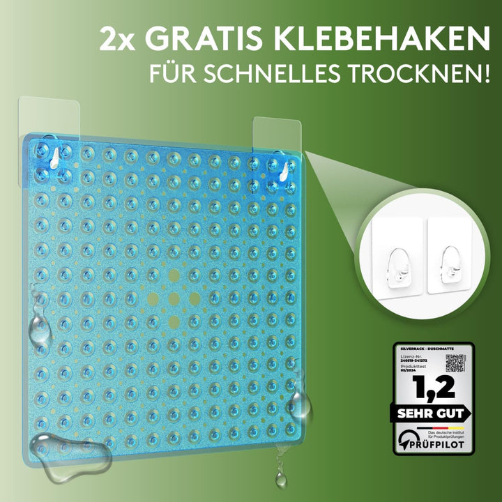 SilverRack Duschmatte rutschfest 53x53 cm (Blau) - Antirutschmatte Dusche BPA frei für Kinder - Bade