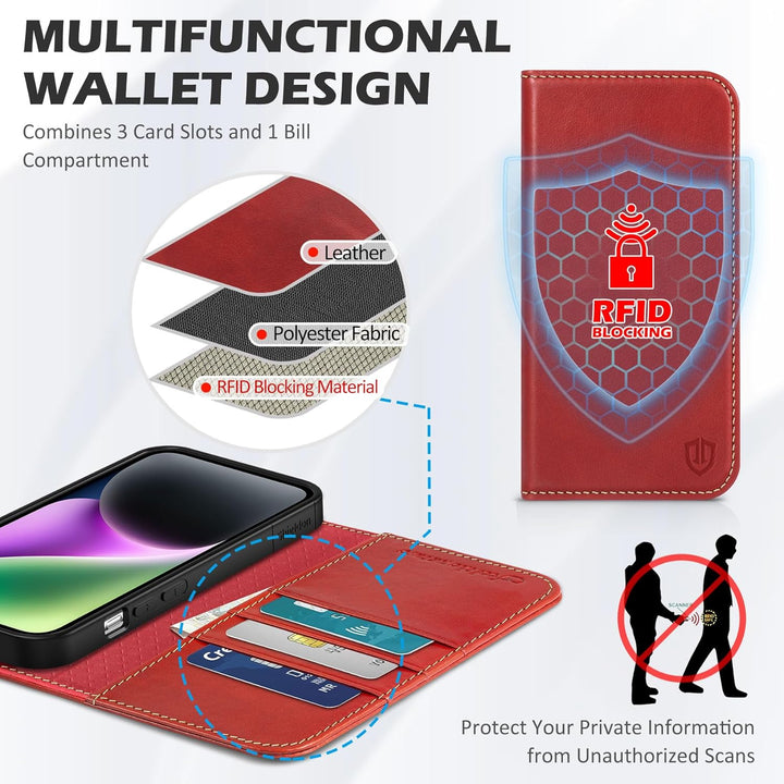 SHIELDON Hülle für iPhone 14 Lederhülle [Echtleder] [Lifetime Garantie] [RFID-Sperre] [Kartenfach] [