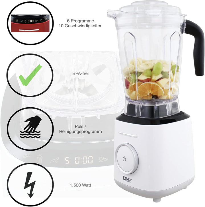 KeMar Standmixer, Hochleistungsmixer, Mixer (1500W, 2 Liter) + GRATIS Bambus Trinkhalme - mit Touch