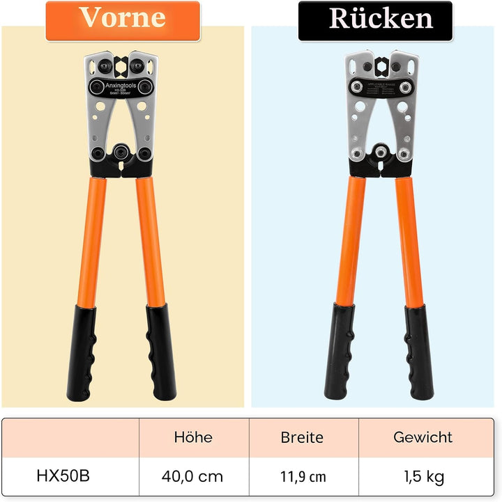 Batteriekabel-Crimpzange für 6/10/16/25/35/50 mm² Batterie-Kupfer-Ringkabelschuhe, Kupferkabelschuhe