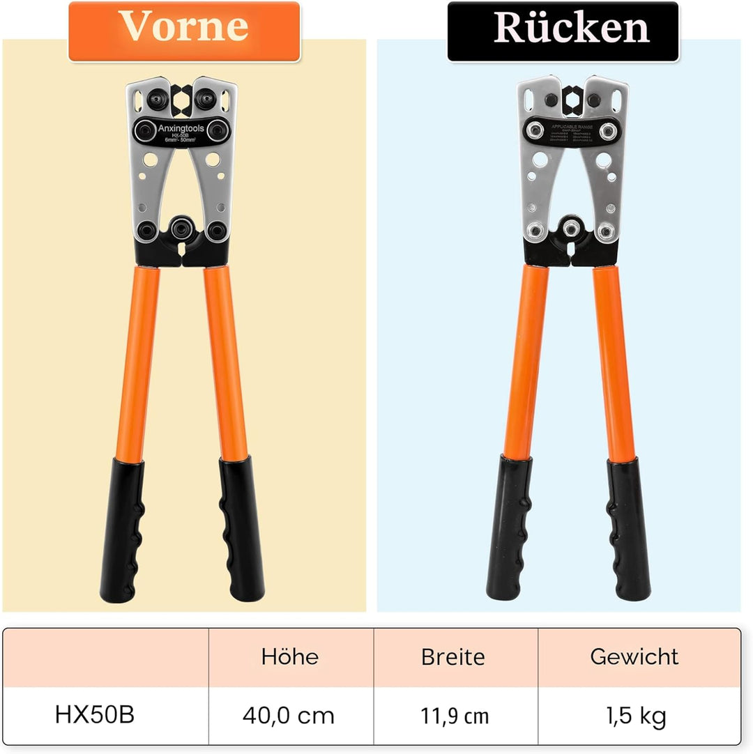 Batteriekabel-Crimpzange für 6/10/16/25/35/50 mm² Batterie-Kupfer-Ringkabelschuhe, Kupferkabelschuhe