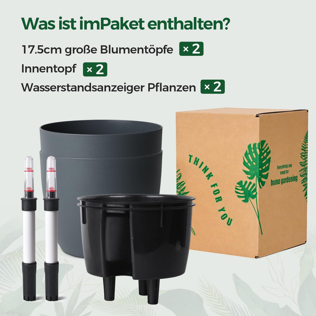 T4U 2Pcs 17,5cm Selbstbewässerungstopf mit Wasseranzeiger, Praktischer Blumentopf für vielbeschäftig