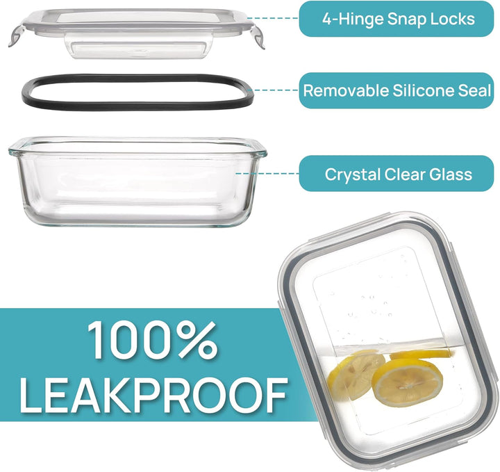 Vtopmart 5er-Pack Meal Prep Boxen Glas, 1035 ML Mealprepboxen für die Essensvorbereitung, Luftdicht