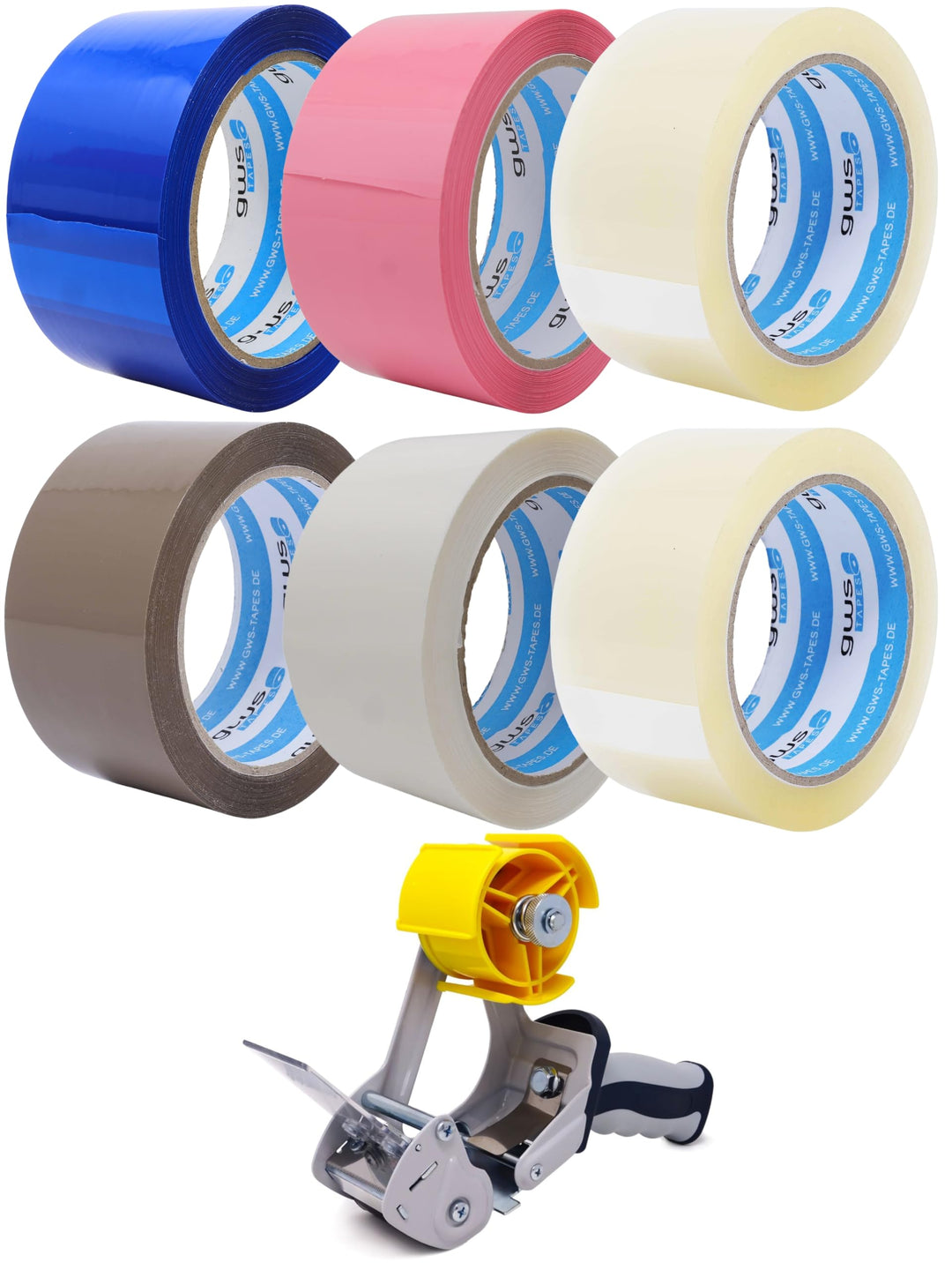 gws Verpackungs-Set mit robustem Lager/-Industrie Abroller und 6 Rollen sortiert 66m x 50mm zum Verp
