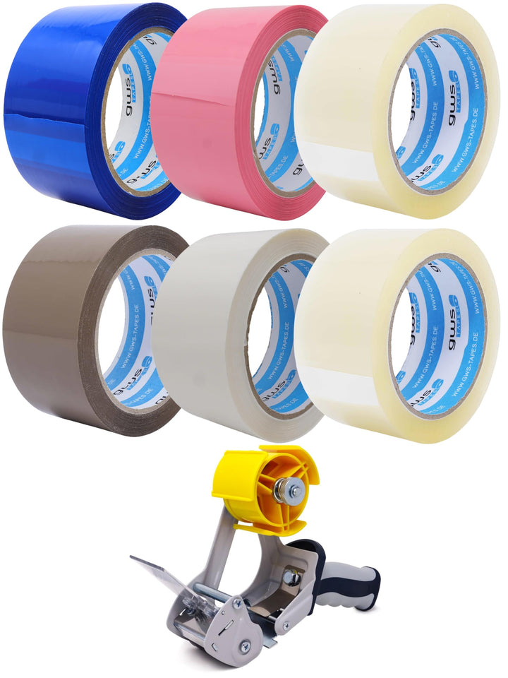 gws Verpackungs-Set mit robustem Lager/-Industrie Abroller und 6 Rollen sortiert 66m x 50mm zum Verp