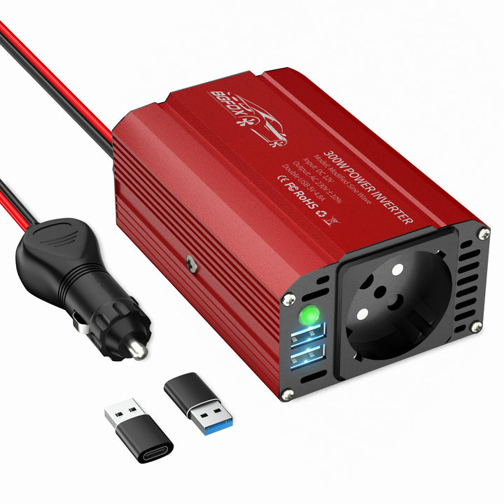 BGFOX 300W Spannungswandler DC 12V auf 230V AC Wechselrichter Modifizierte Sinus Stromumwandler mit
