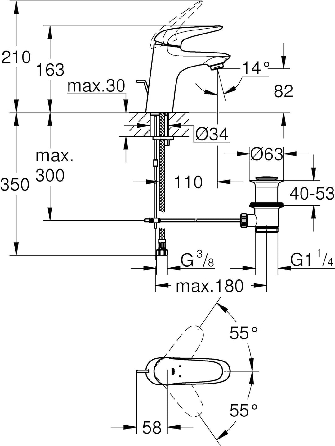 Grohe Einhand-Waschtischbatterie, DN 15 S-Size, 1 Stück, 23707003, Chrom
