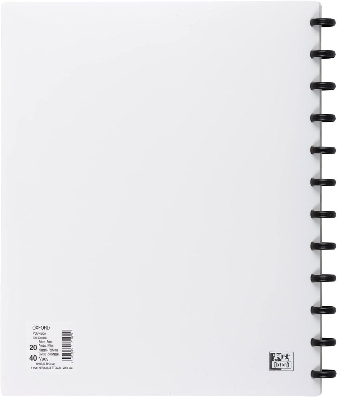 Oxford polyvision Ringmappe A4, mit vario-zipp, 20 Hüllen, weiss, 5er Pack weiss Single, weiss Singl