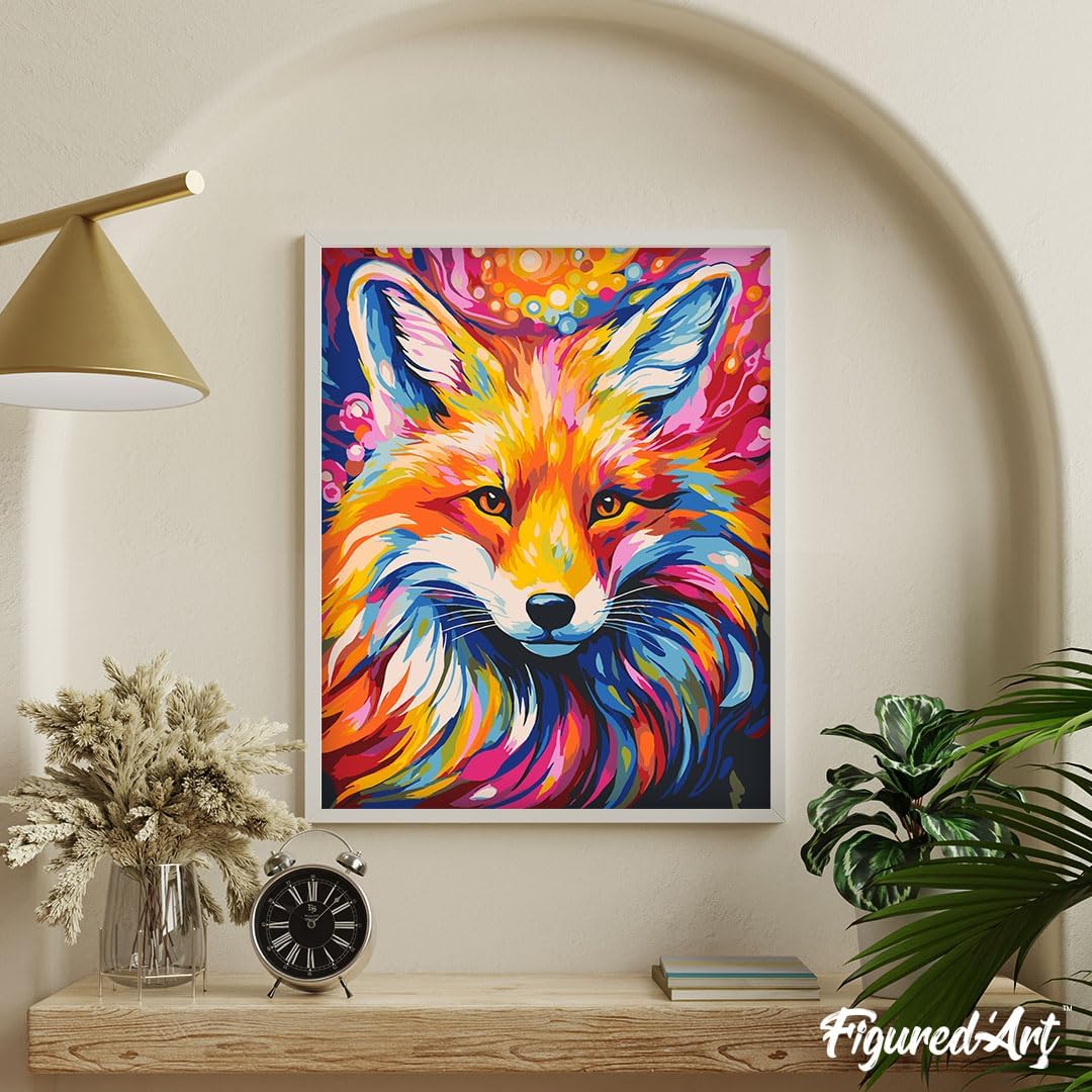 Figured'Art Malen Nach Zahlen Erwachsene Mit Rahmen Fuchs Farbenfroh Abstrakt - Paint by Numbers Bas